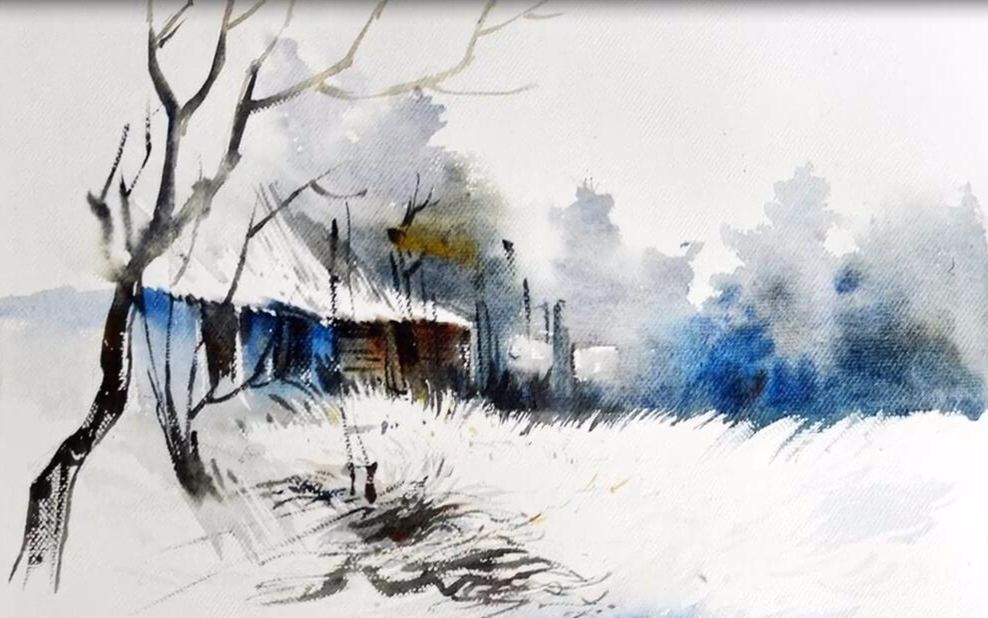 清水良雄 山岳風景 水彩画