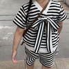 简单又耐看的条纹套装，黑白条纹简约洋气，宝宝穿着舒服又好看
