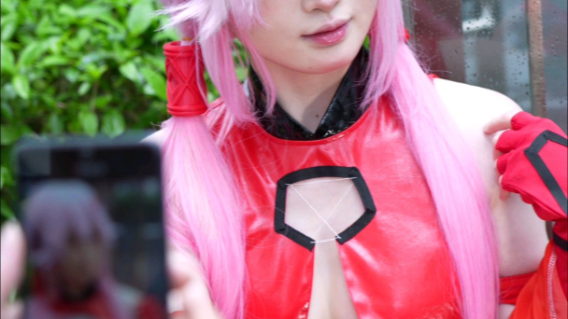 Sin Crown cos small dish] - Red PU leather goldfish outfit pink hair