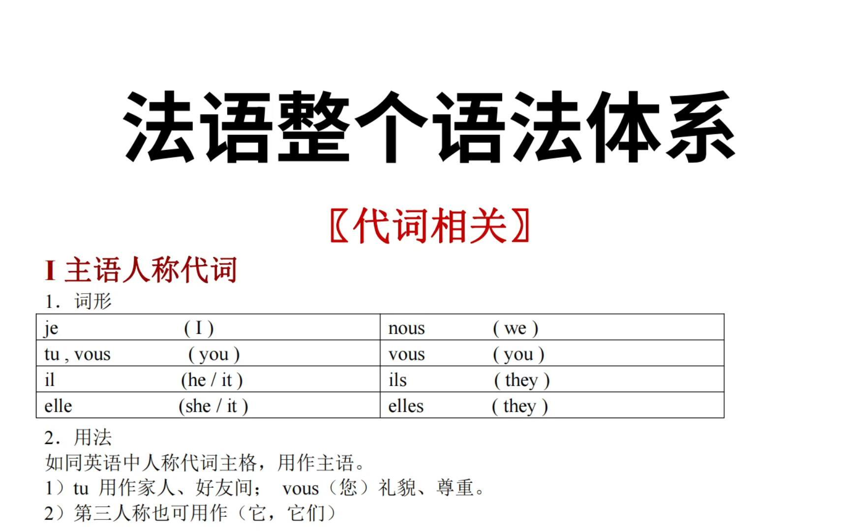 整个法语语法体系43页纸搞定学法语好轻松啊 哔哩哔哩