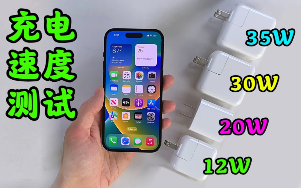 用12W、20W、30W、35W充电器，给iphone14Pro充电，差距有多大？