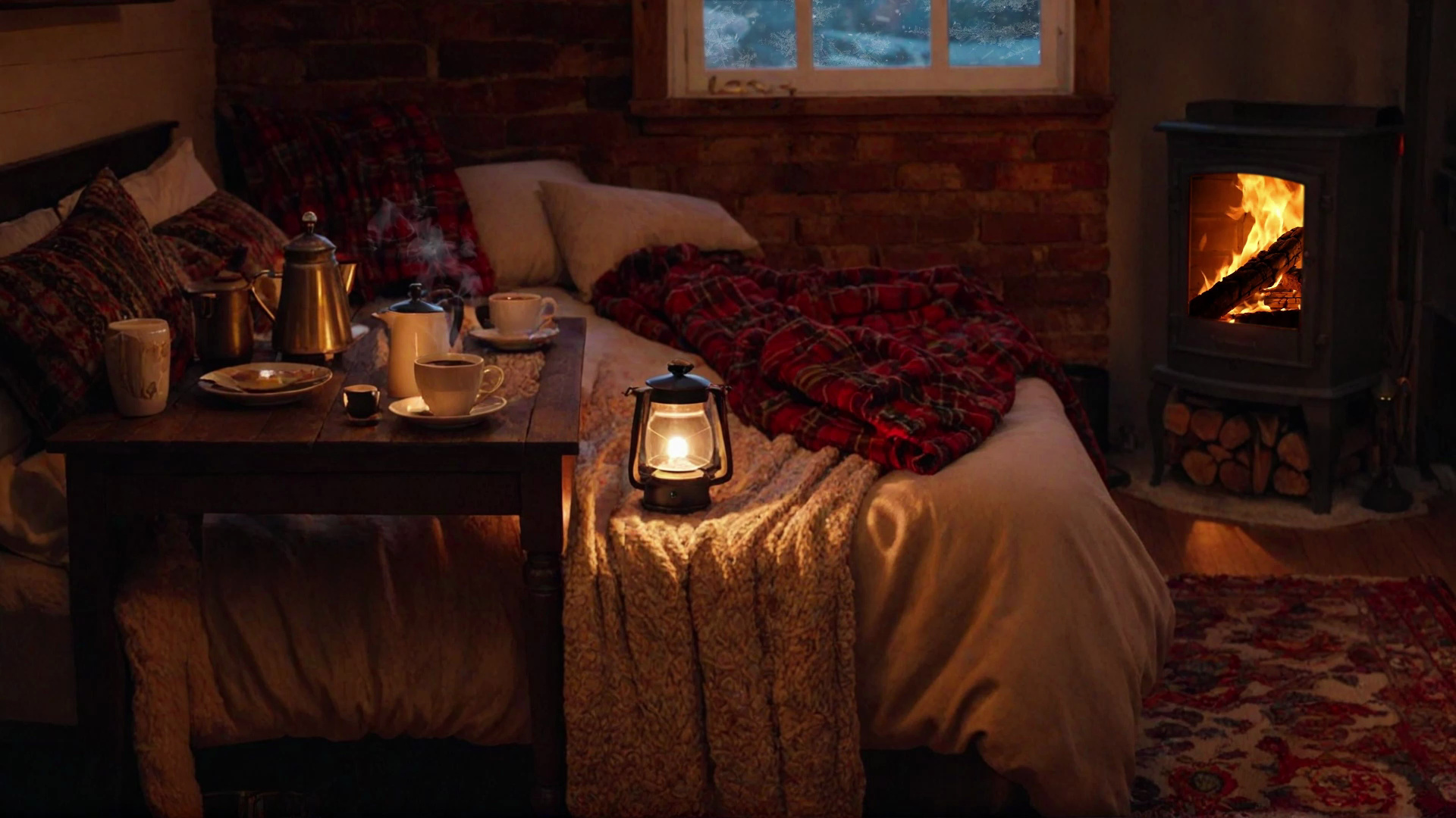 晚餐后，在温暖小屋，可以伴着炉火和风雪声，放松入睡