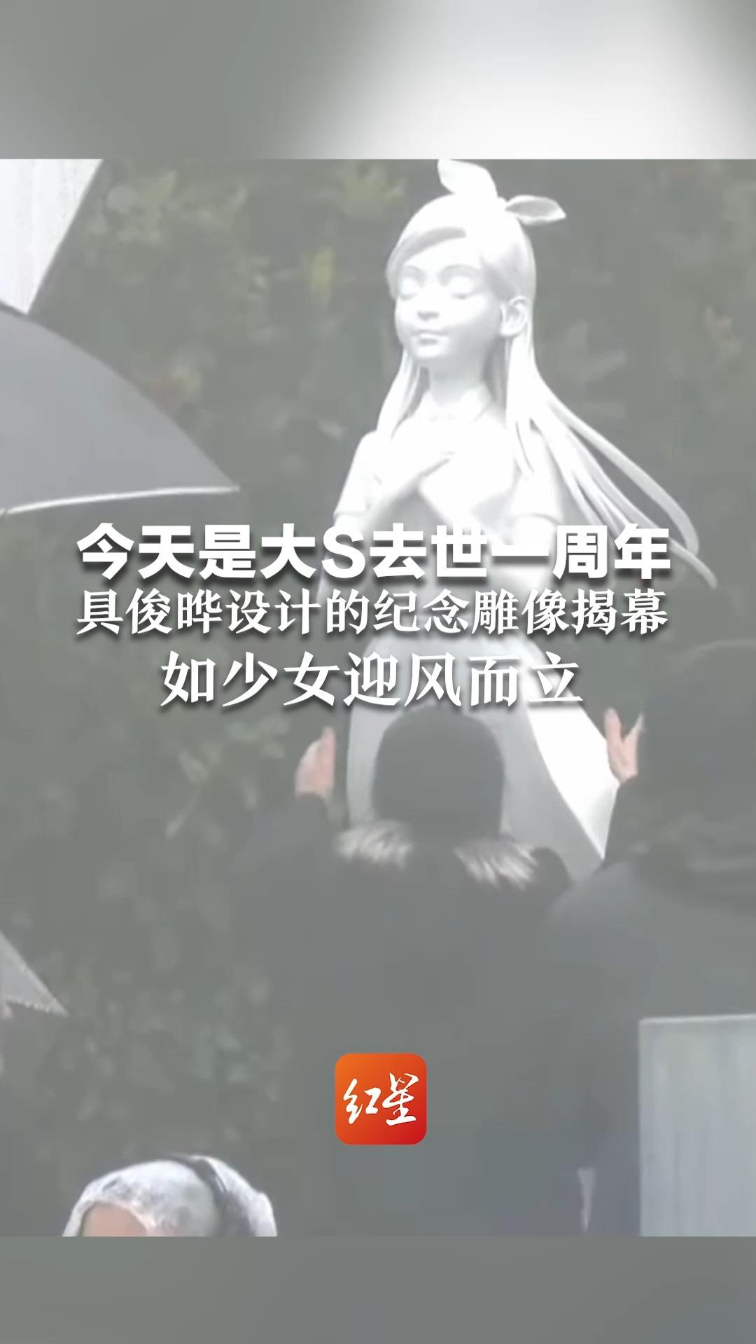 今天是大S去世一周年 具俊晔设计的纪念雕像揭幕 如少女迎风而立 S妈哭着抱住雕像，小S不停抚摸雕像手臂