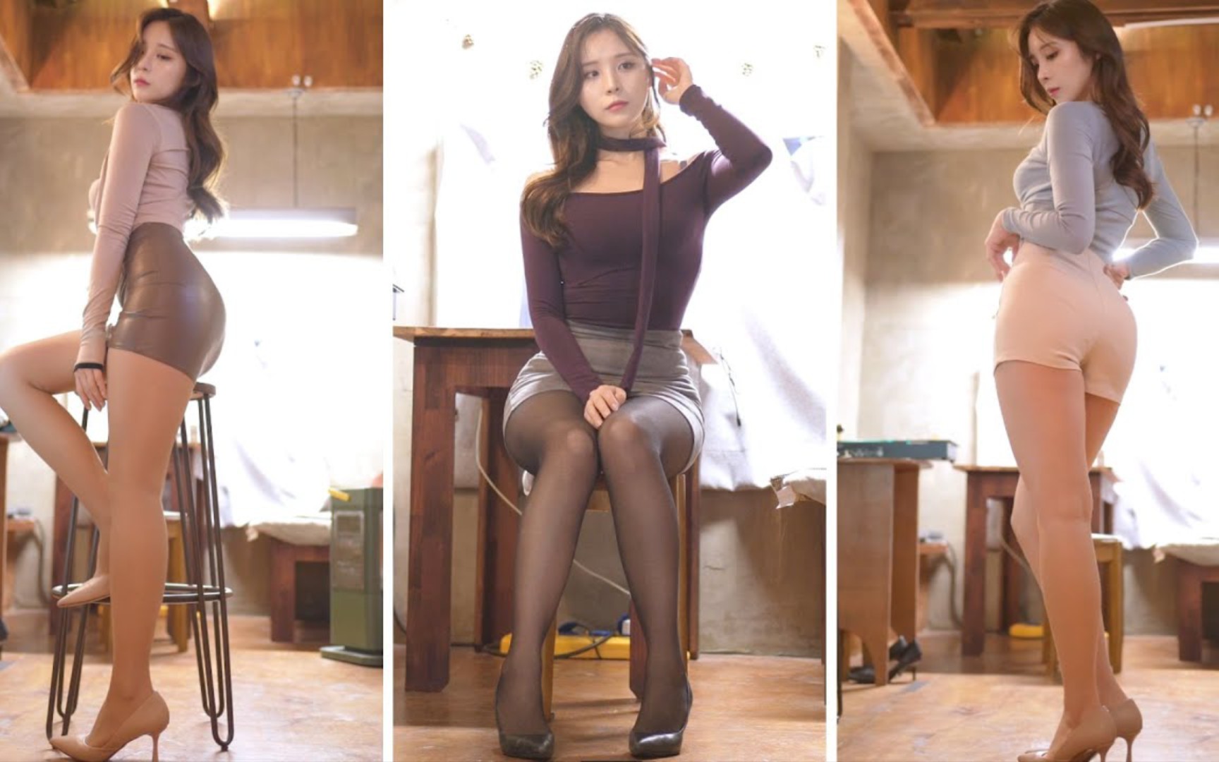 Girlfriend Crazy! Tight tee mini skirt hot pants stockings