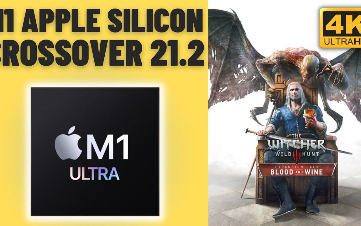 巫师3 4K60帧 CrossOver 21.2 Beta Mac Studio M1 Ultra 48核GPU 64GB内存
