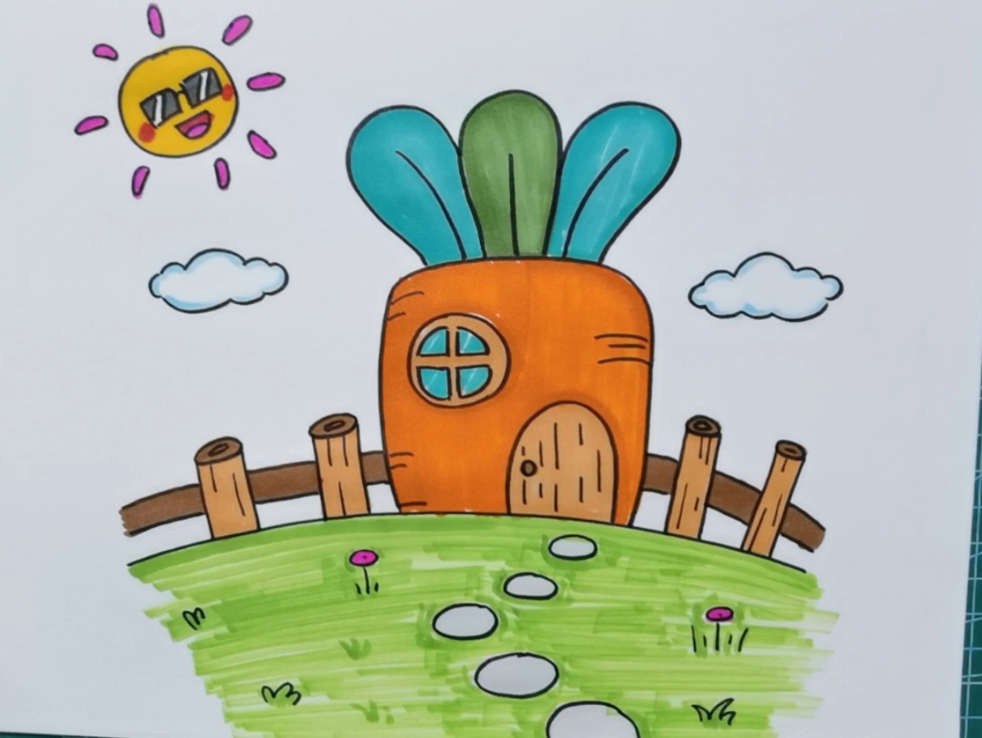 [一百个儿童简笔画手绘教程43/100]胡萝卜房子