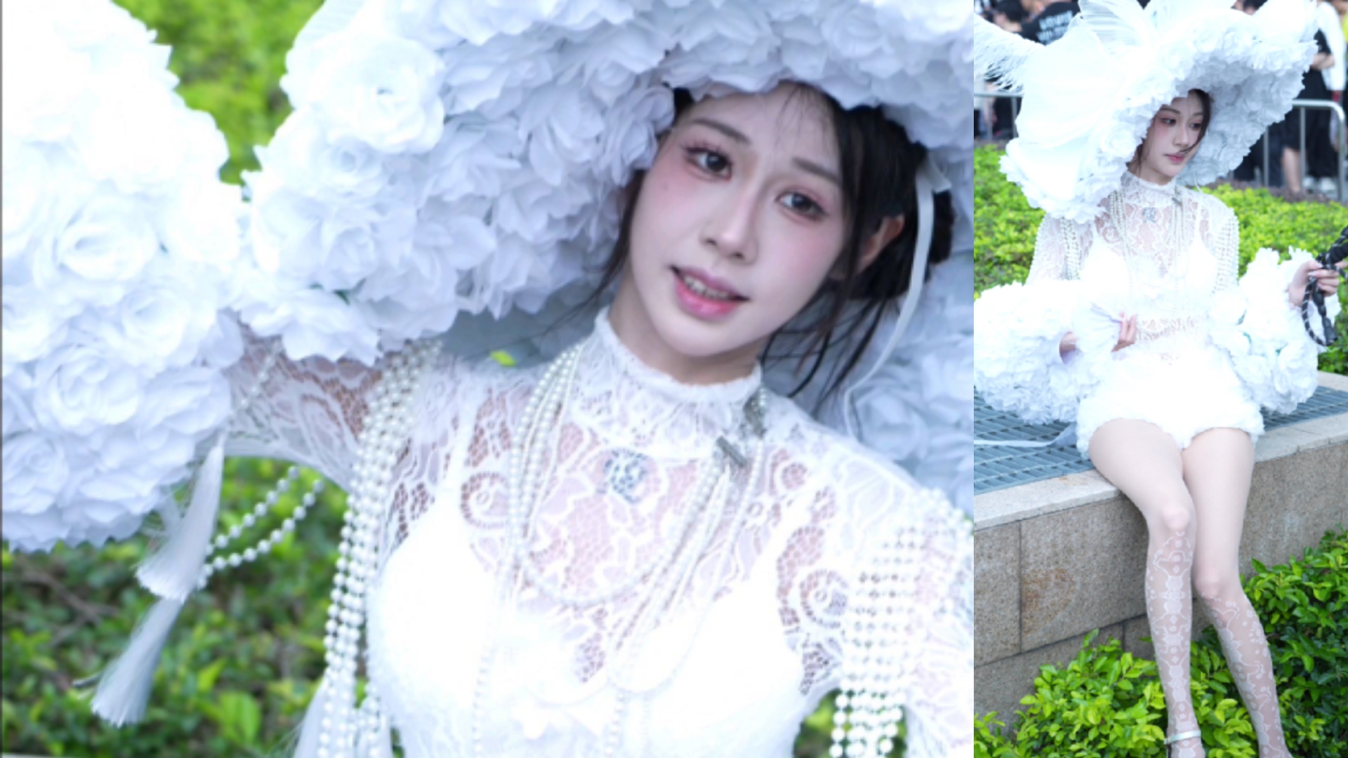 [River Fun Lace Rose Hat] - White silk legs are long and thin, just like art!