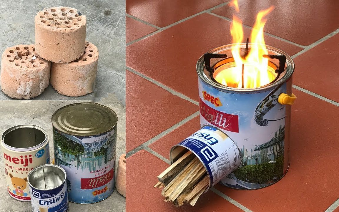 小伙户外露营创造一个伟大的木材火炉，多功能火炉取暖神器