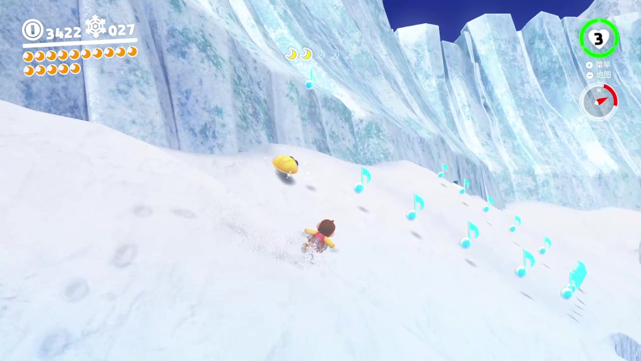月亮超级马里奥奥德赛雪之国在雪道冲刺收集音符