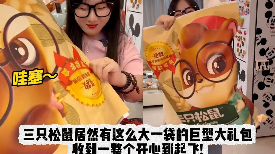 三只松鼠居然有这么大一袋的巨巨巨型大礼包，收到一整个开心到起飞！