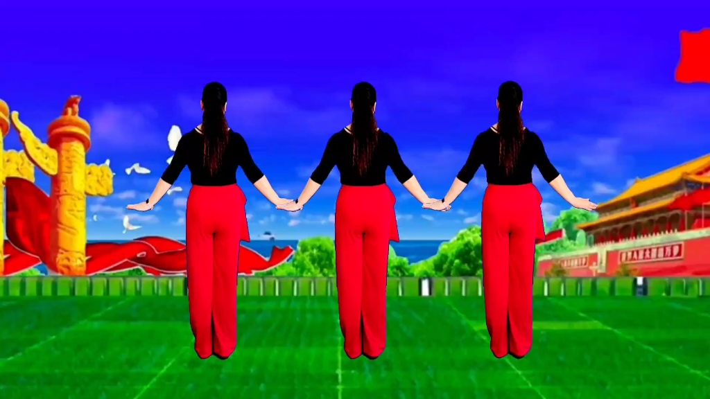 经典老歌广场舞《军中绿花》背面演示，简单好看易学