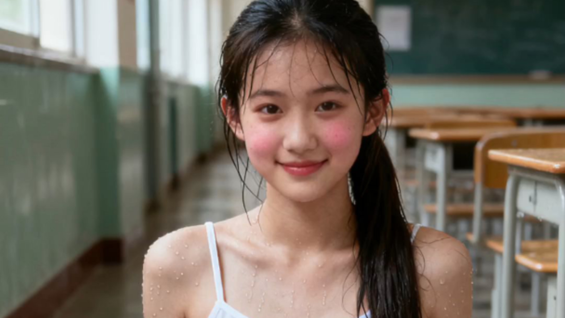 淋雨的甜美女友