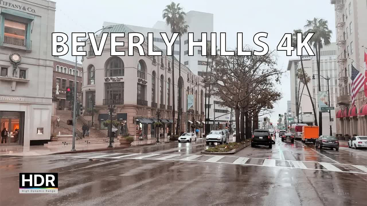 【超清美国】第一视角 雨中的洛杉矶 贝弗利山庄 风景大道 2024.2