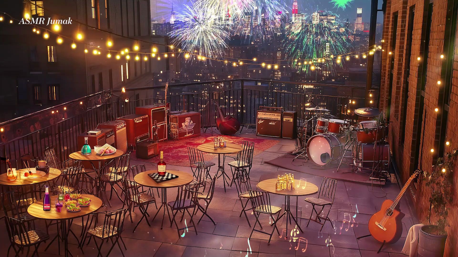 【白噪音】跨年夜 在楼顶看完乐队庆祝演出 回到孤零零的家 城市灯光与烟火 室内氛围音