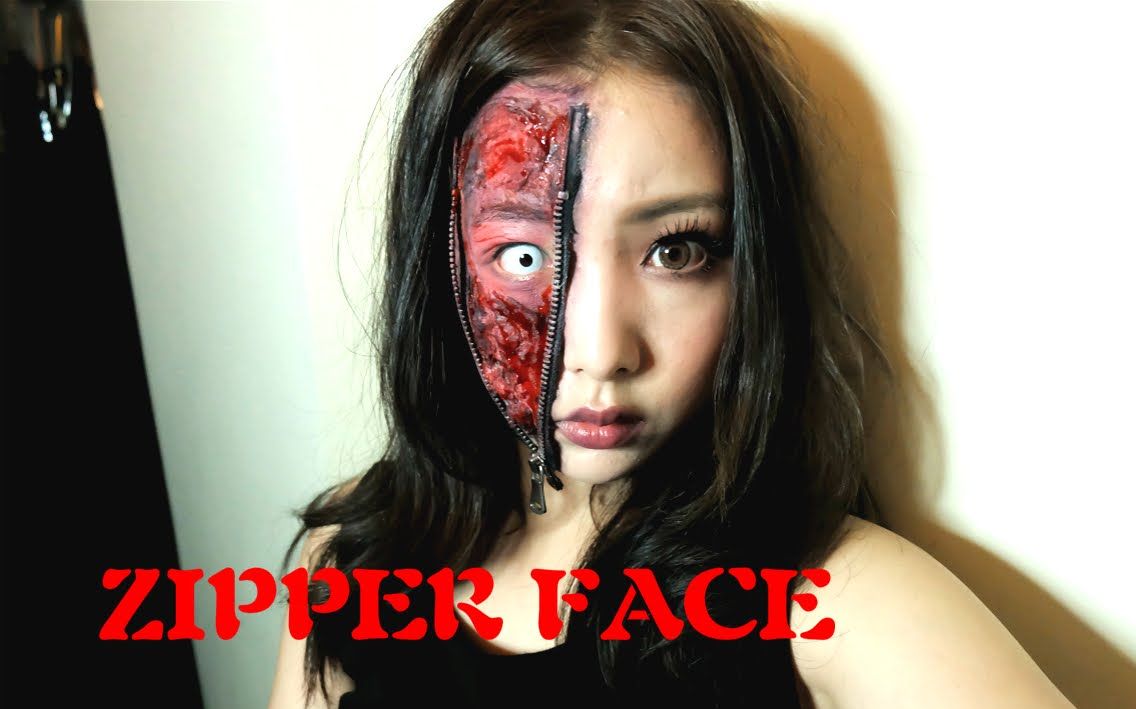 【箍牙妹】拉链鬼面妆容 zipper face halloween mak