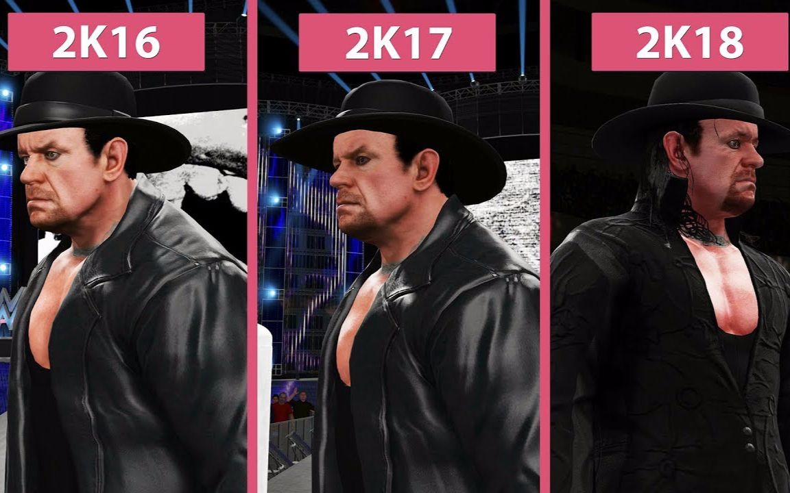 wwe2k16vs2k17vs2k18画面特效对比人物出场方式对比视频1080p60帧