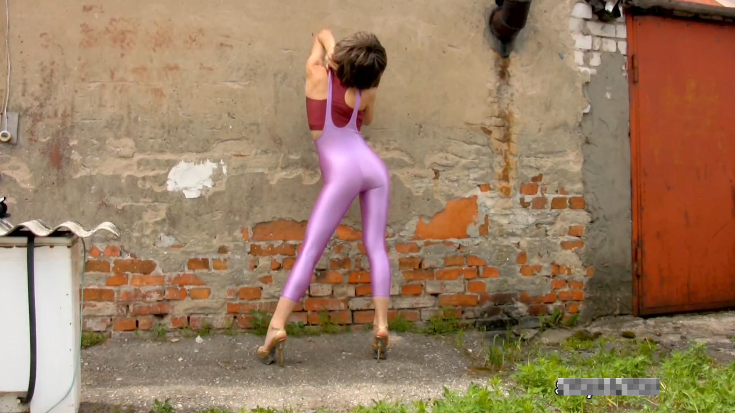 shiny leggings 粉色连体健美裤
