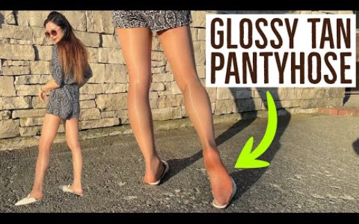 Ultra glittery pantyhose at sunset, glossy tan nylon leggings leggings soles