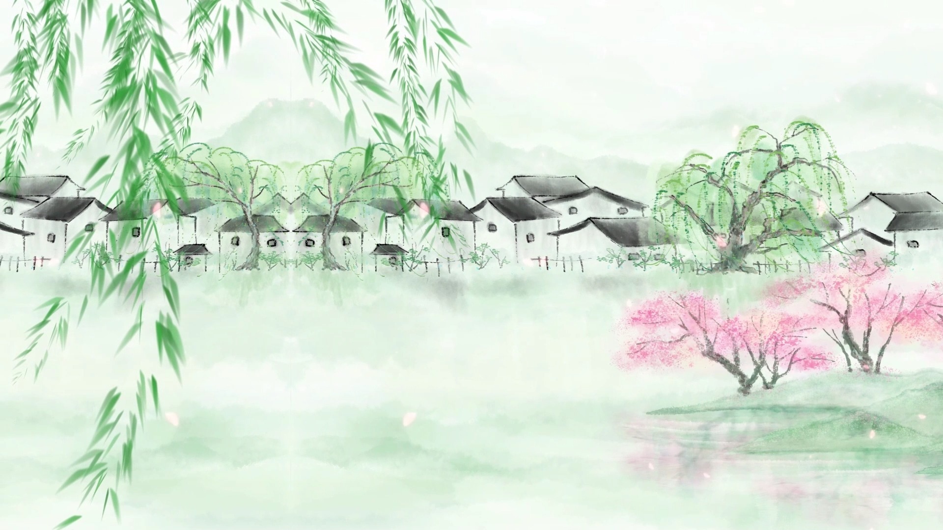 踏春古典舞蹈纯音乐中国古风山水节日舞台LED大屏幕高清背景视频素材