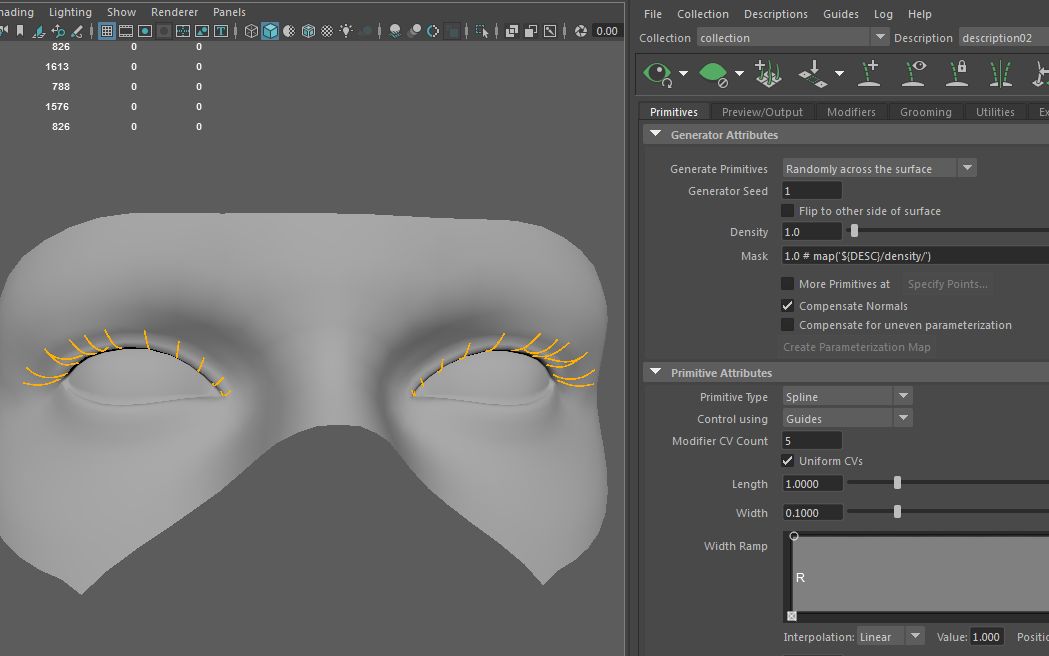 Maya xgen眼睫毛引导线制作方法