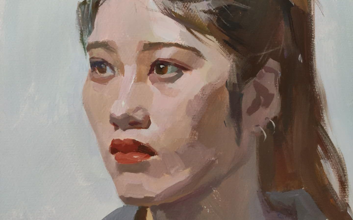 【色彩】女青年水粉肖像全过程(无讲解)张翔老师色彩头像示范