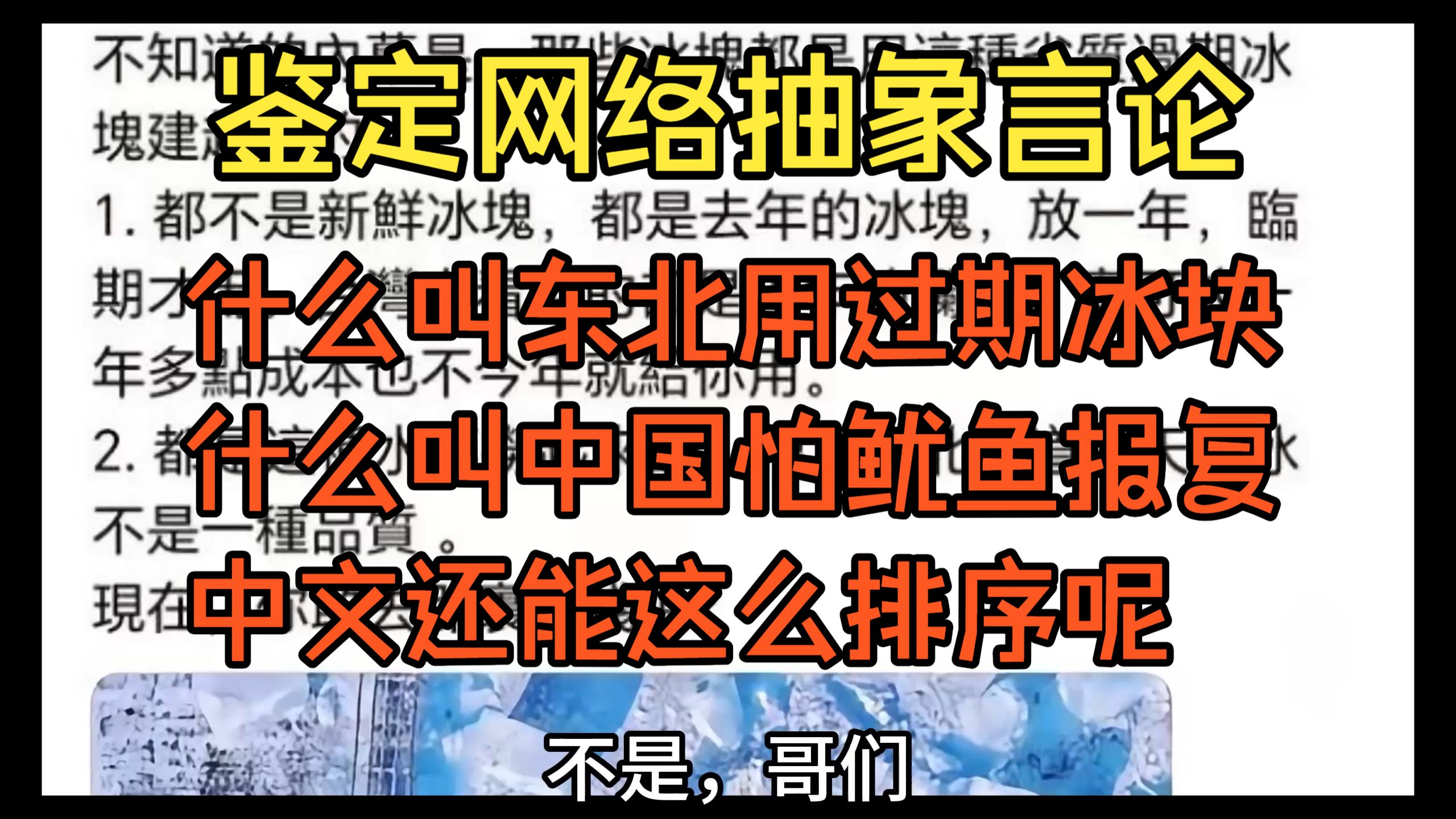 东北用过期冰块忽悠人？中国不怕鱿鱼报复轰炸？为什么冰雕要用隔年的？【鉴定网络抽象言论】