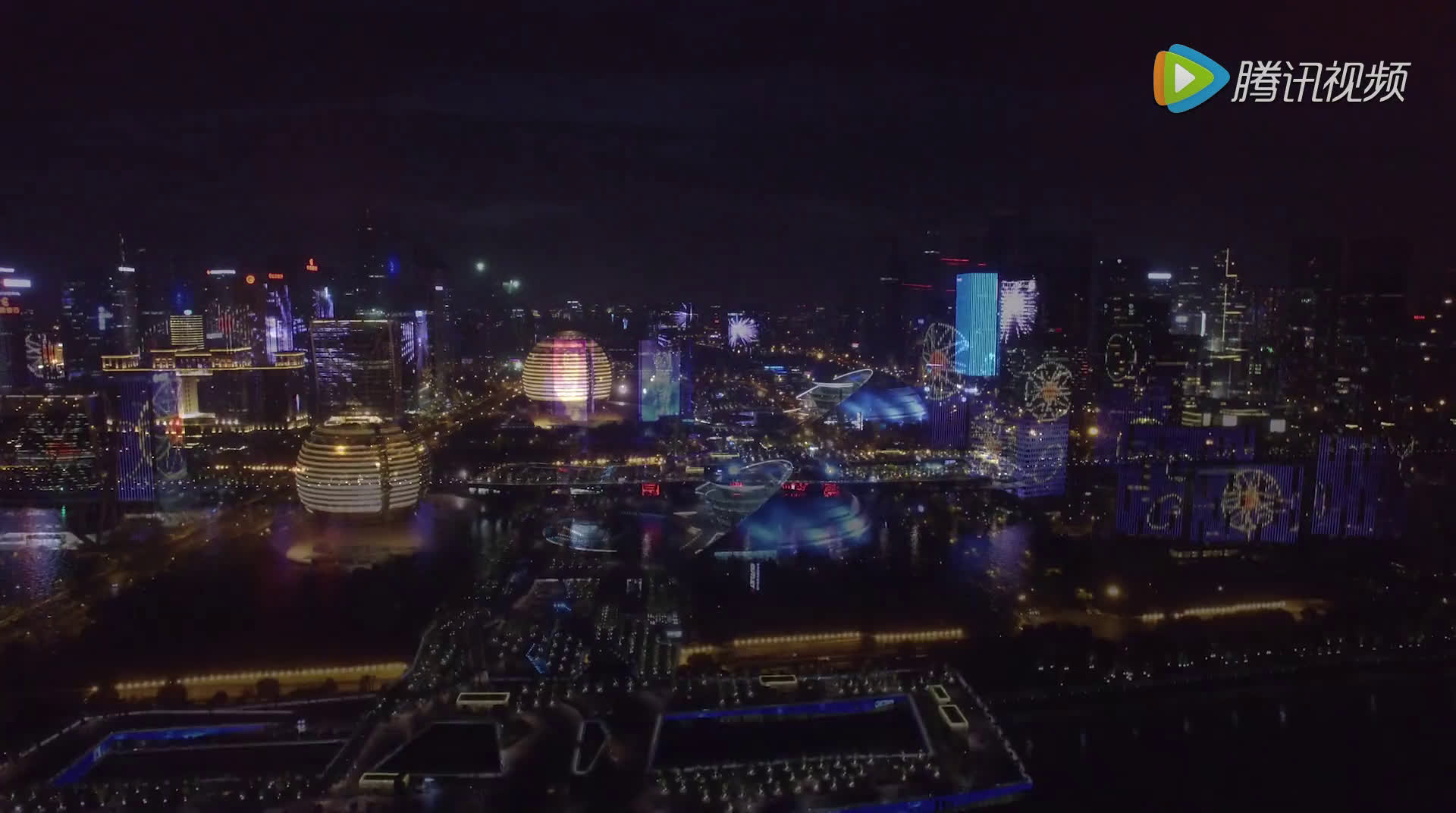 杭州夜景灯光秀航拍
