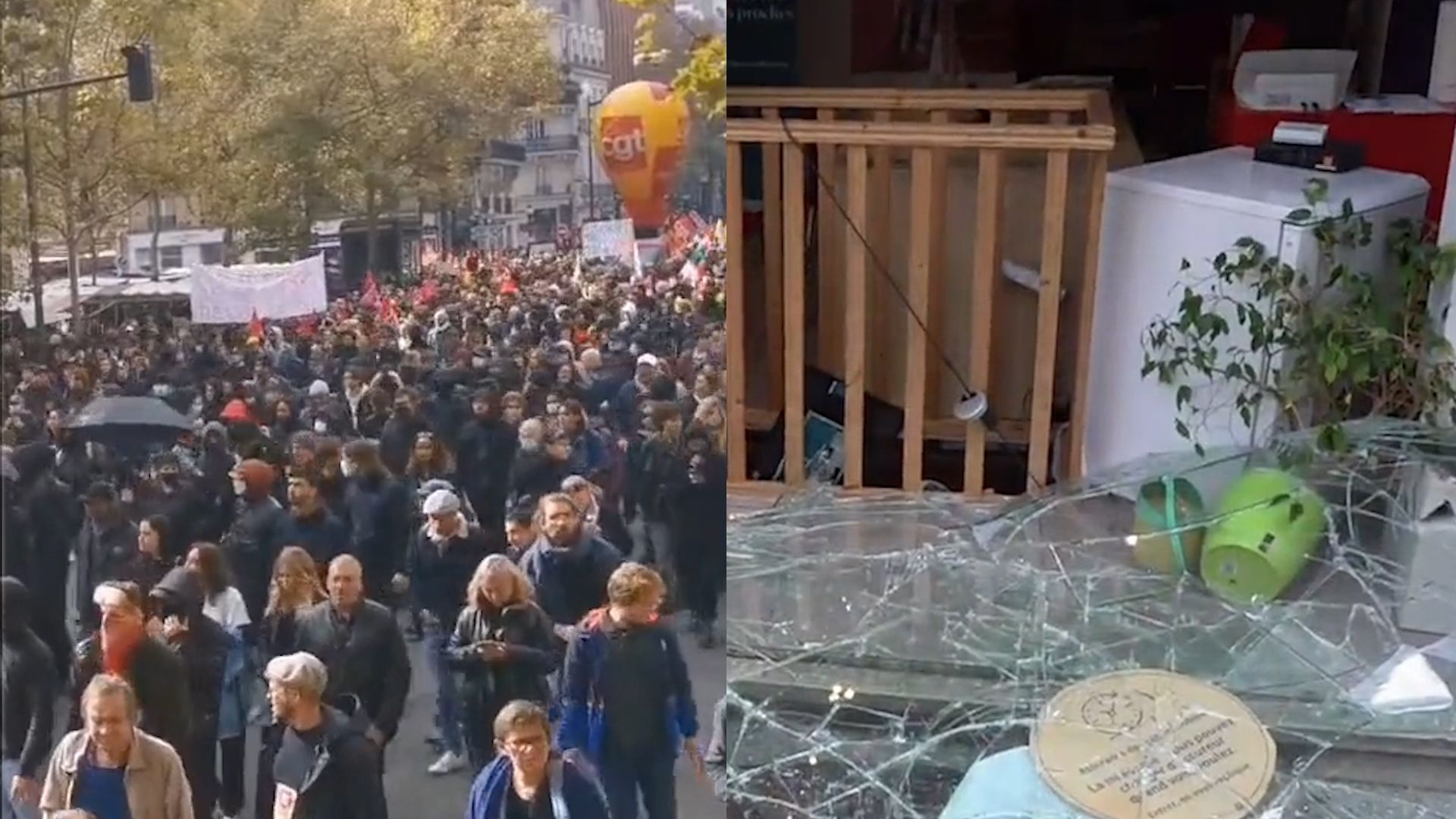 法国发生全国大罢工：数千人走上巴黎街头 商店橱窗被砸