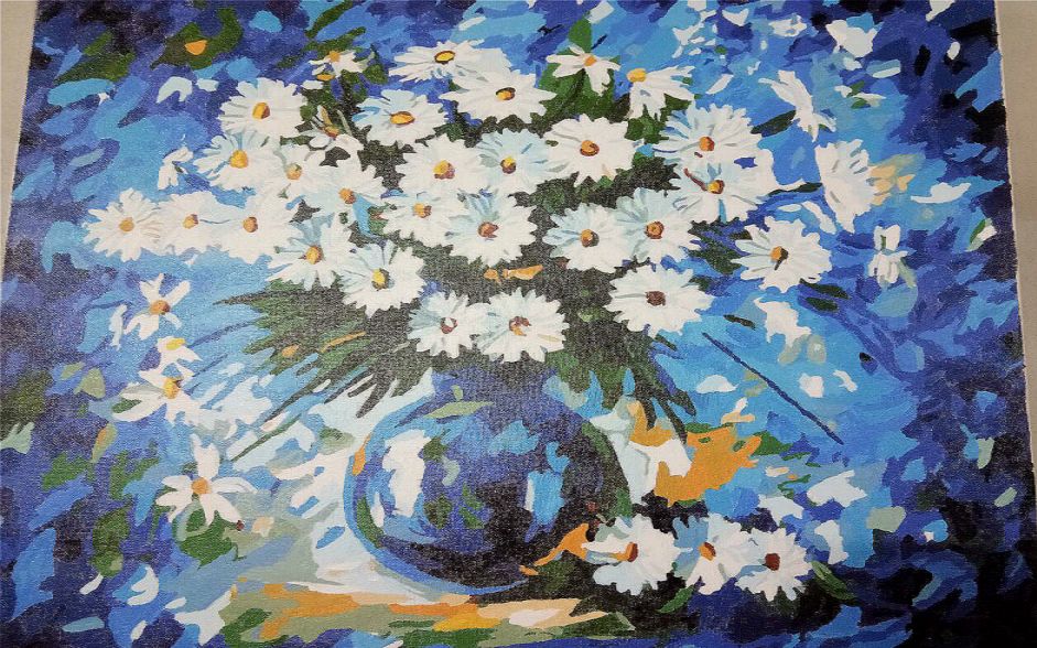 【diy油画】蓝调雏菊,非强迫症者感到崩溃
