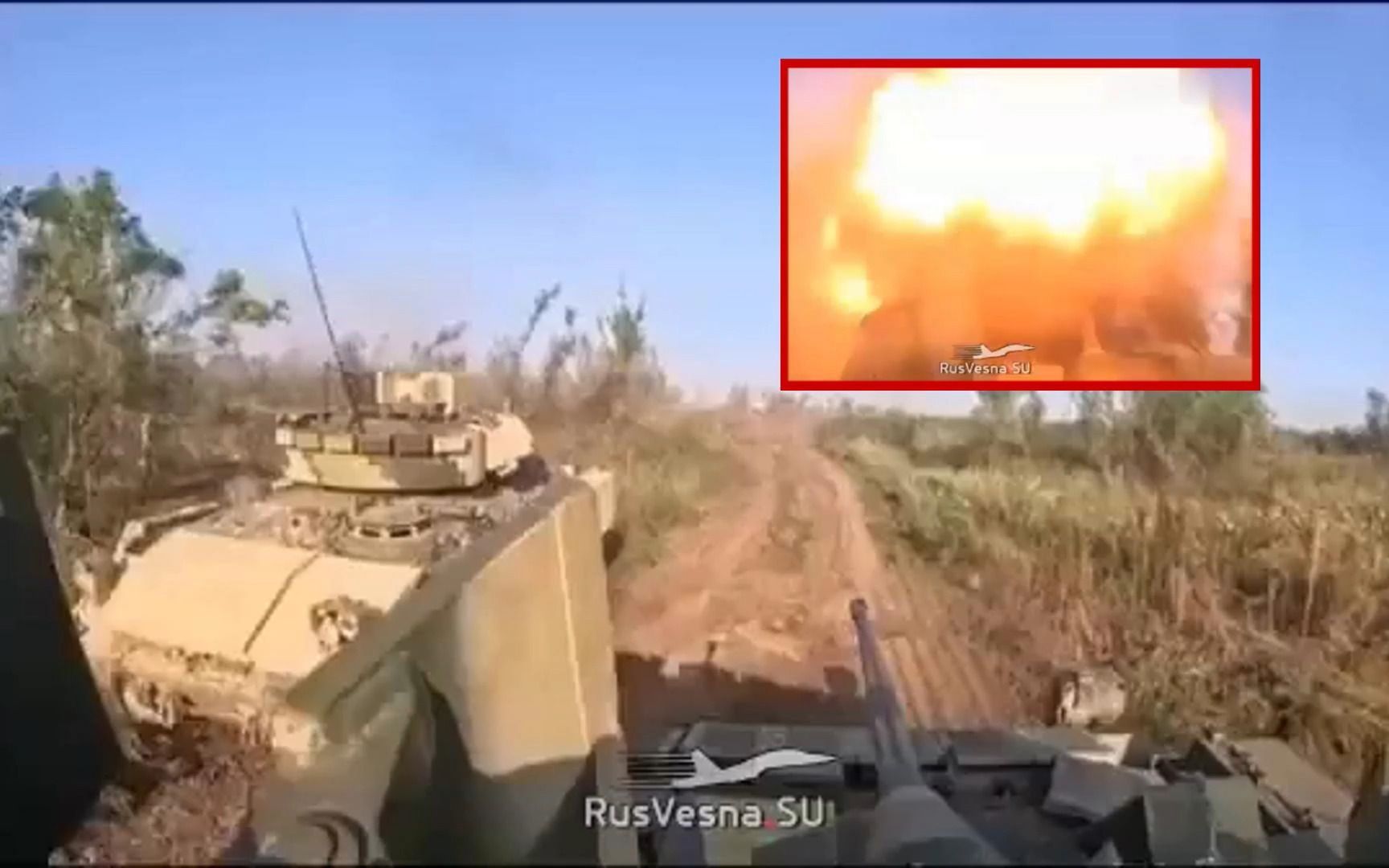 一发入魂，俄军坦克直接击中了乌军的布拉德利战车