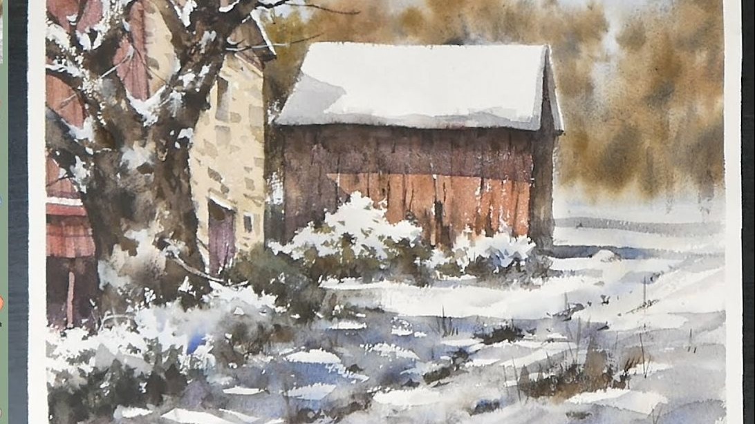 无草稿风景水彩画 - 雪村（3倍速，查看颜色名称）-- NAMIL ART