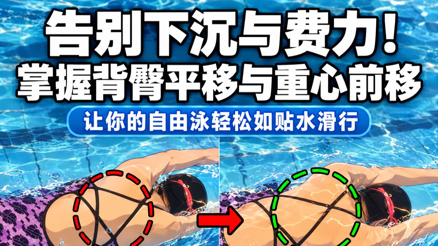 掌握背臀平移与重心前移，让你的自由泳轻松如贴水滑行
