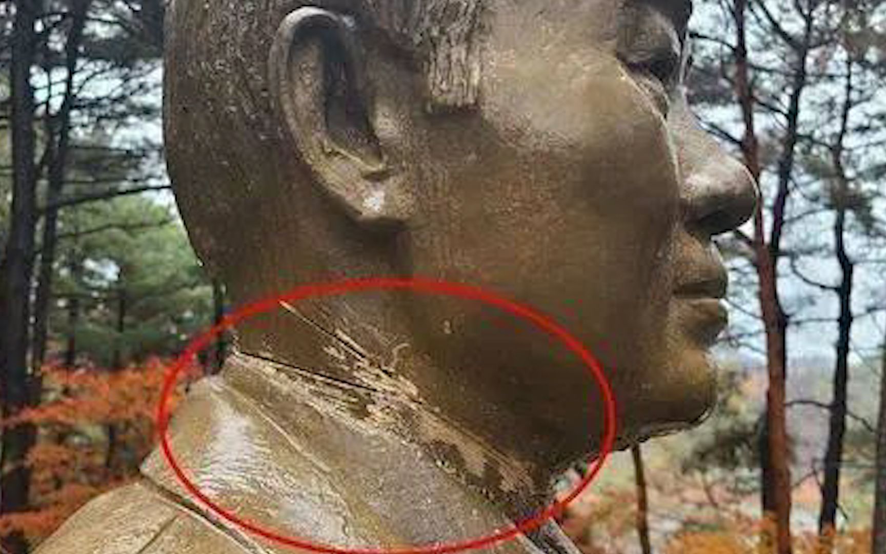 多大仇？韩前总统全斗焕铜像遭“锯头” 划痕触目惊心