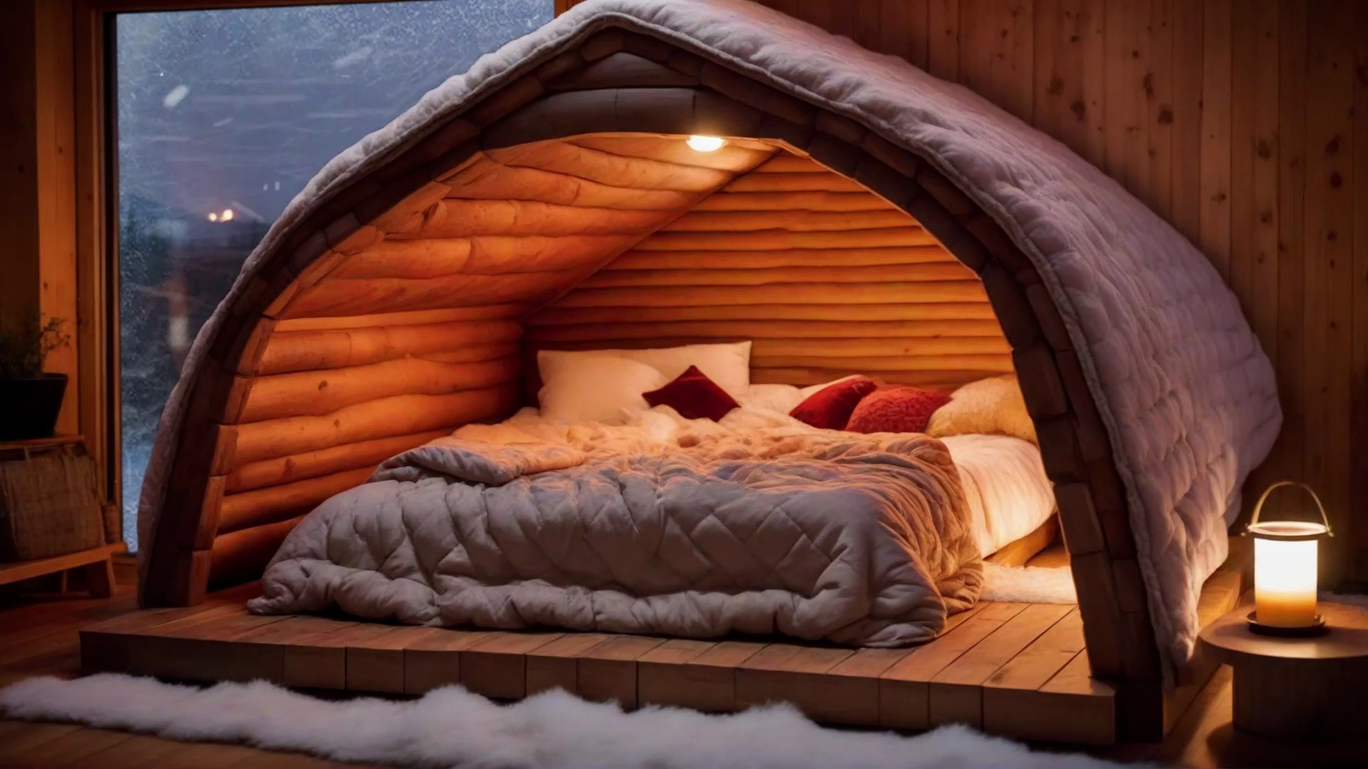 在暴风雪夜的温暖小屋，伴随巨大风雪声，放松入睡