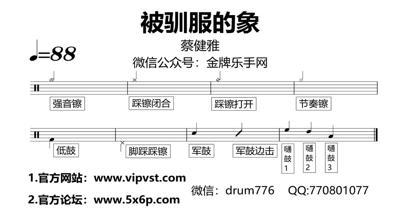 金牌乐手348蔡健雅被驯服的象鼓谱动态鼓谱