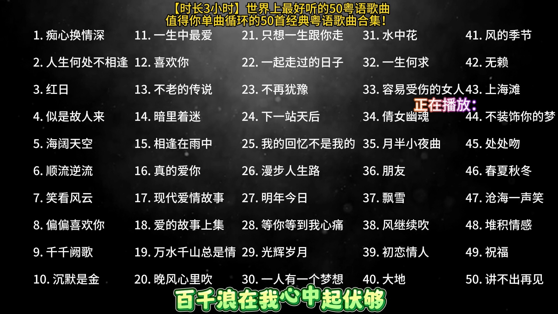 【粤语歌曲车载合集】四：50首粤语 值得你单曲循环经典音乐