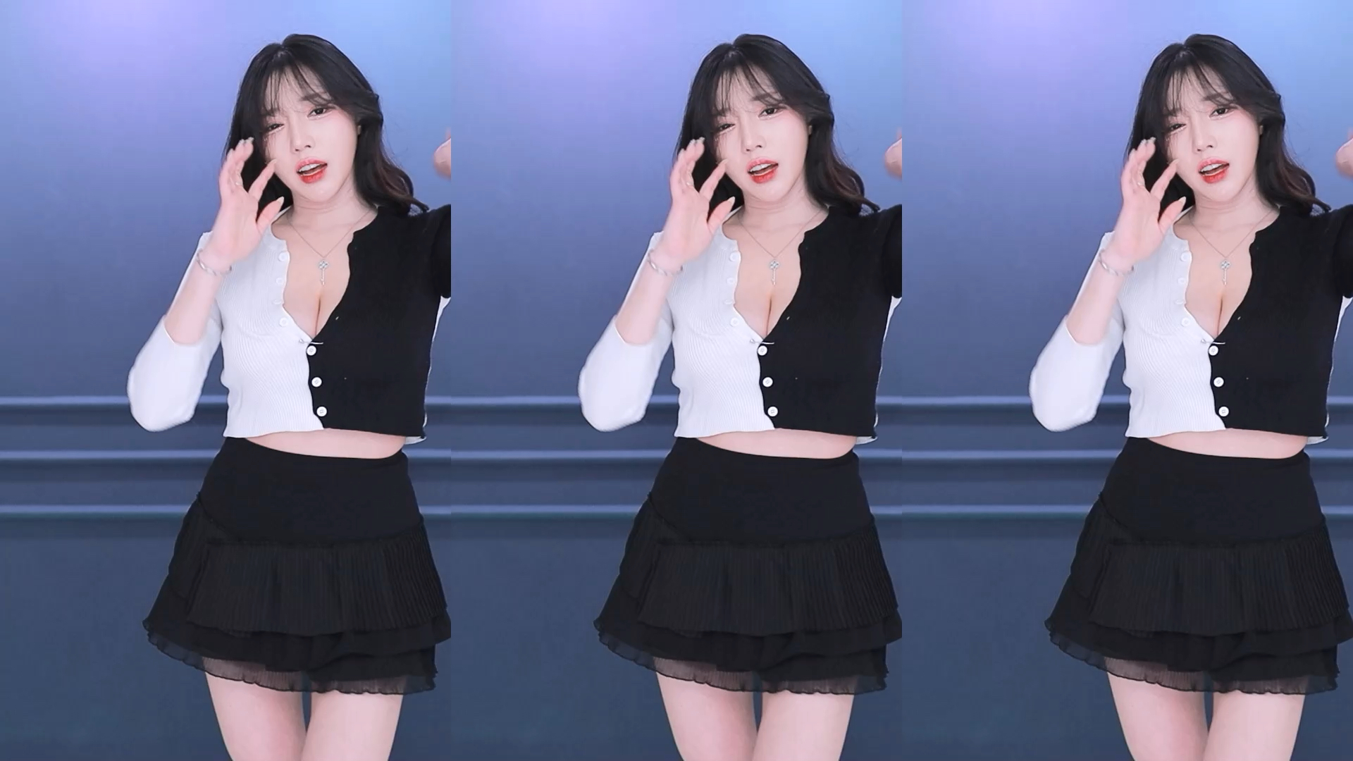 「西柚推荐」 智媛 黑白拼色针织衫小摆裙