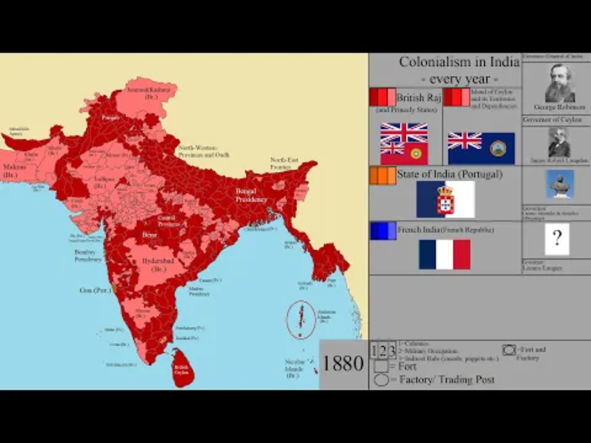 【历史地图】印度殖民史 (1498-1972): 每年