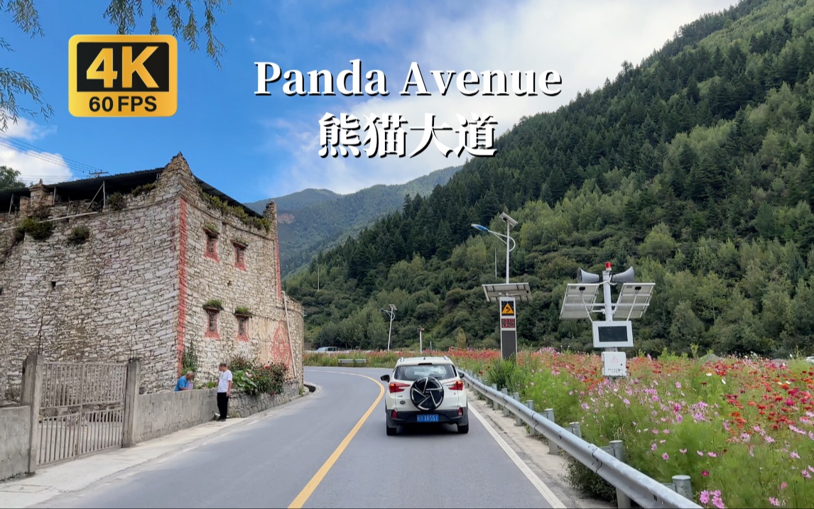 行驶在中国熊猫大道-四川省阿坝州达维镇至四姑娘镇