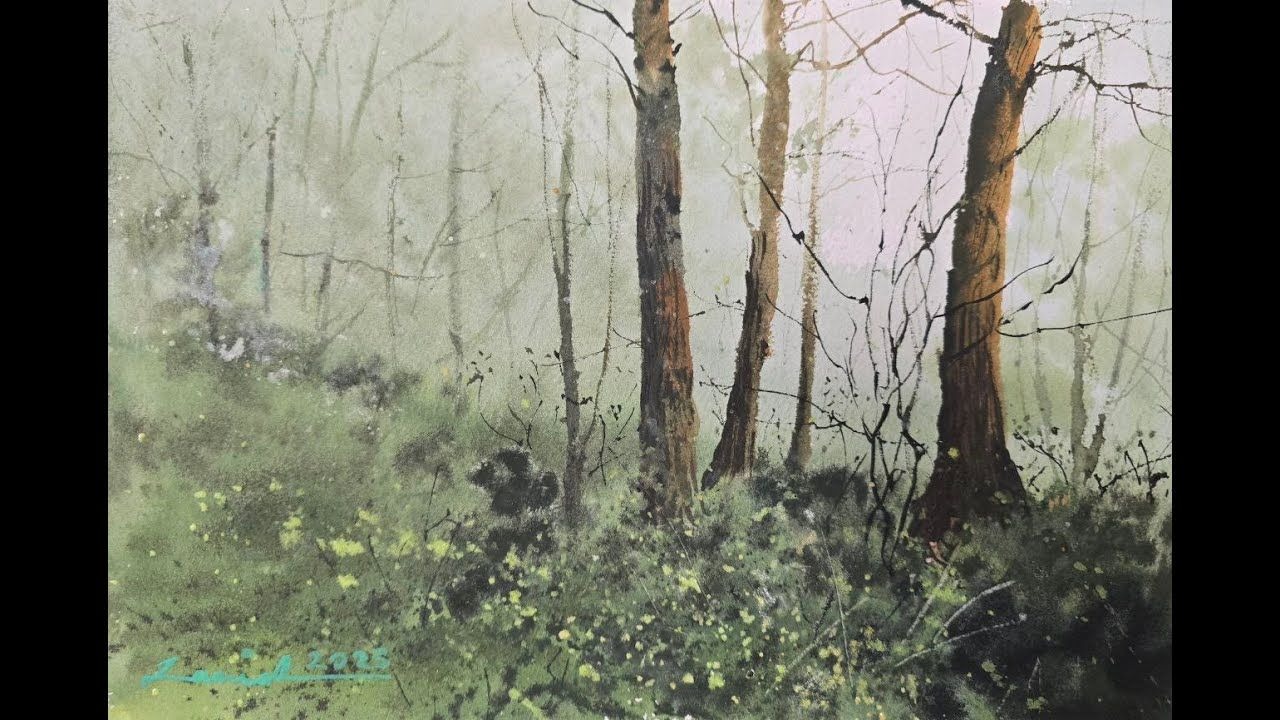 简易水彩迷雾森林绘画教程 -- Javid Tabatabaei