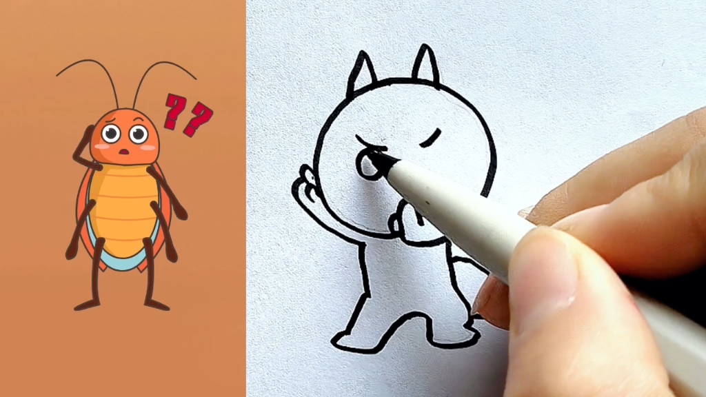 老师也害怕蟑螂！创意简笔画，儿童画，少儿创意美术