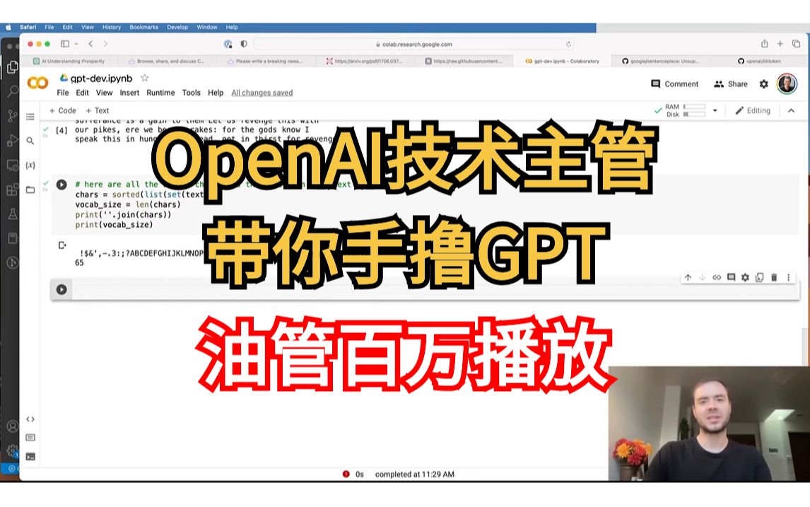 油管爆火OpenAI技术主管Andrej Karpathy带你从零开始复现 哔哩哔哩