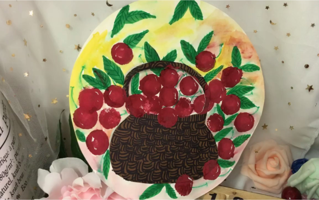 活动 儿童美术亲子课《拓印樱桃》材料水粉 拓印工具 水彩笔