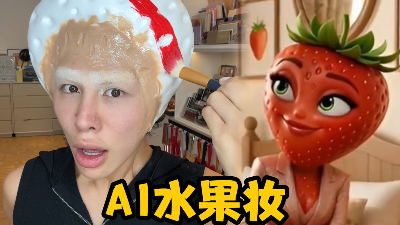 把自己化成草莓？挑战AI短剧水果妆！