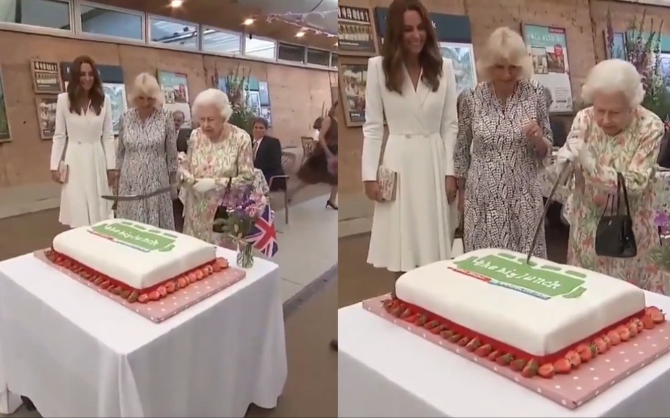 英女王用宝剑切蛋糕 被提醒“有专用刀”后幽默回应 现场鼓掌大笑