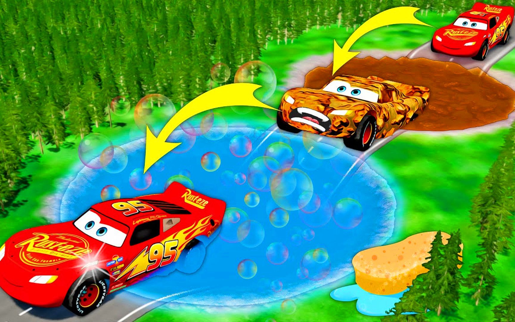 模拟器：大小皮克斯汽车在巨型泥浆坑中弄脏自己再跳进水坑里清洗