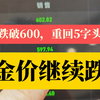 金价大暴跌！今日国内金价跌破600！重回5字头！你们说金价会跌到多少元一克