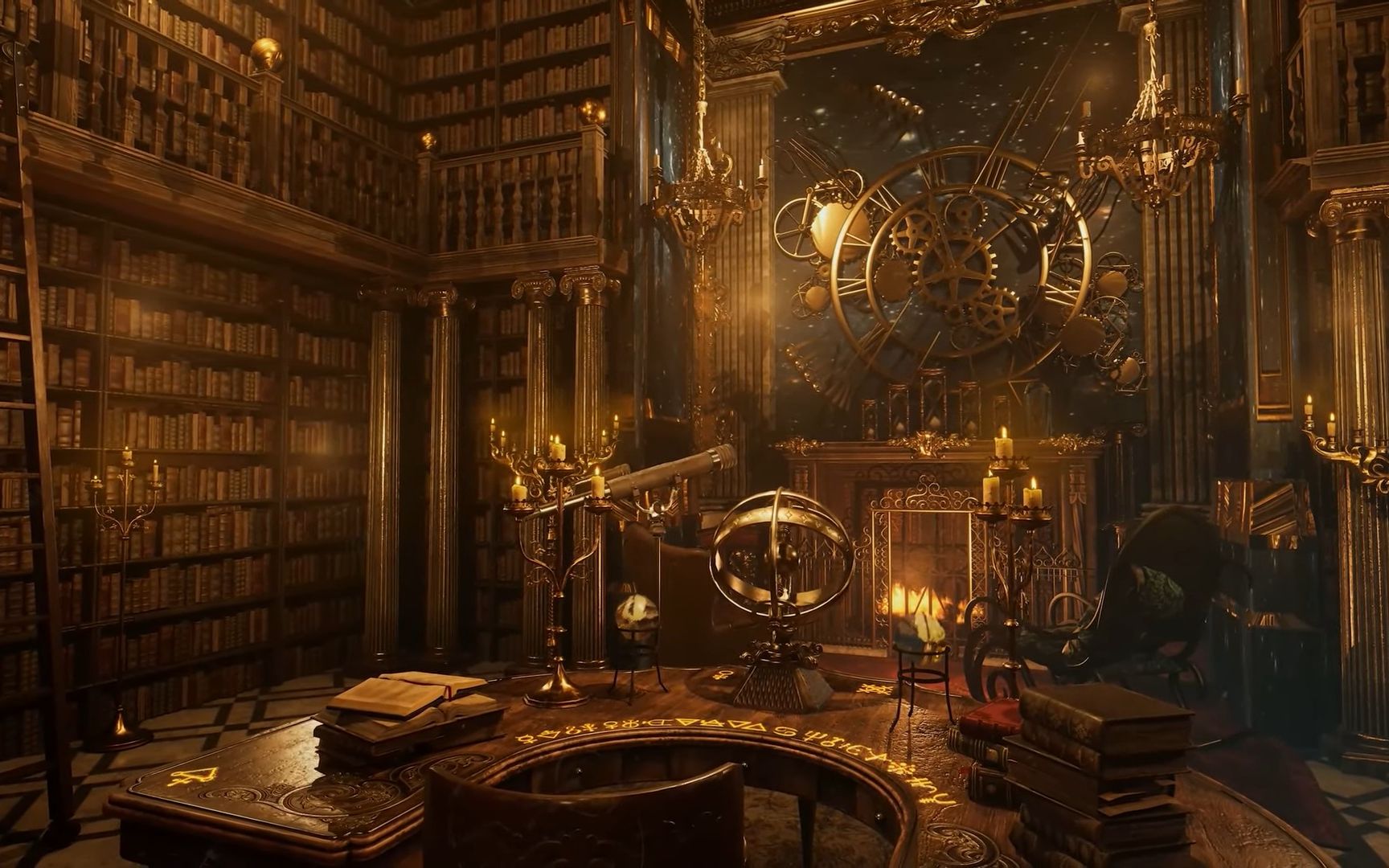 【白噪音|环境音】📡✨维多利亚时代天文学家的华丽图书馆 钟摆齿轮 翻书写字 壁炉 室内氛围音 背景音