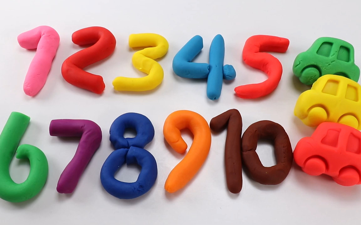 早教启蒙  将各种颜色的小汽车彩泥捏成数字1～10    学习颜色数字