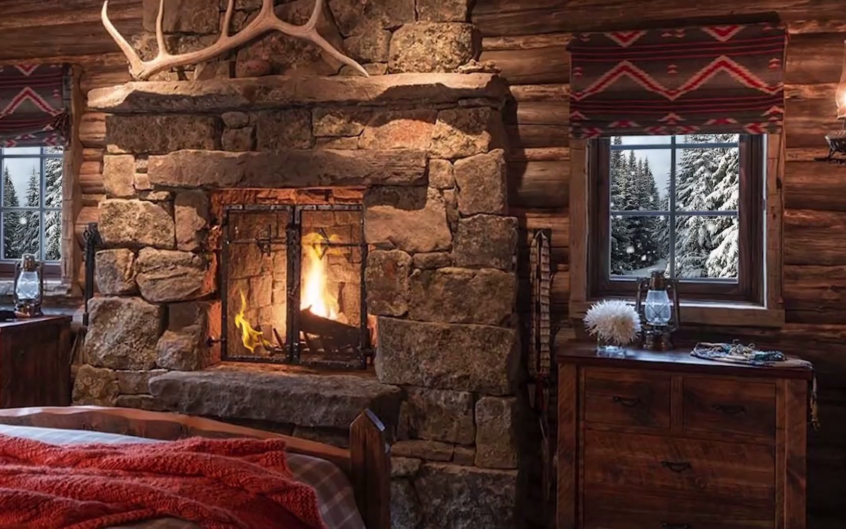【白噪音】3小时丨陪你学习丨冬天的小房子-放松的壁炉-舒适的小屋环境-